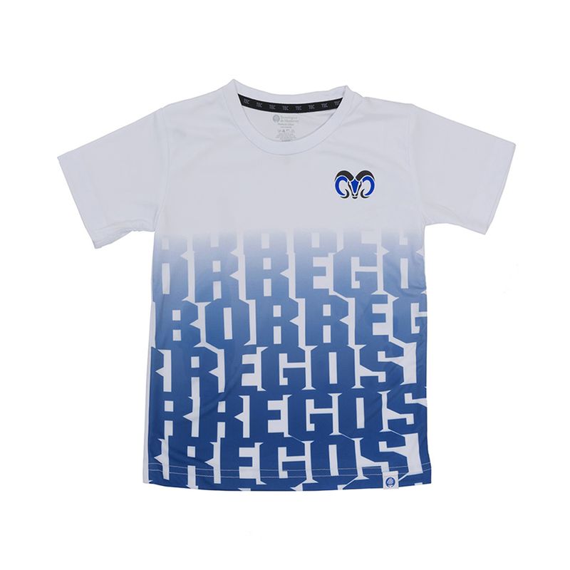 Playera-deportiva-Basica-BORREGOS-logo-degradado-infantil-blanco-con-azul-sublimado-1